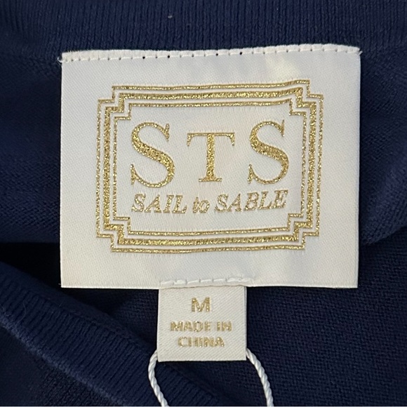 NWT Sail to Sable Textured Fringe Short Sleeve A Line Knee Length Dress Navy M - Picture 9 of 12